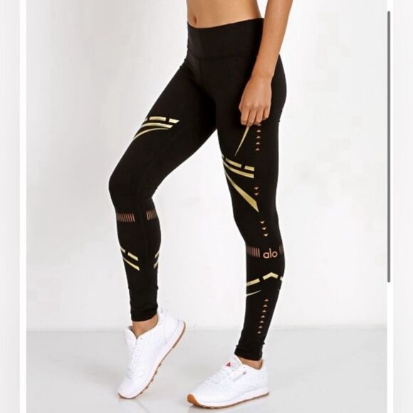 ALO Yoga Airbrush Chakra Leggings Size Small in Black & Gold - Picture 2 of 7